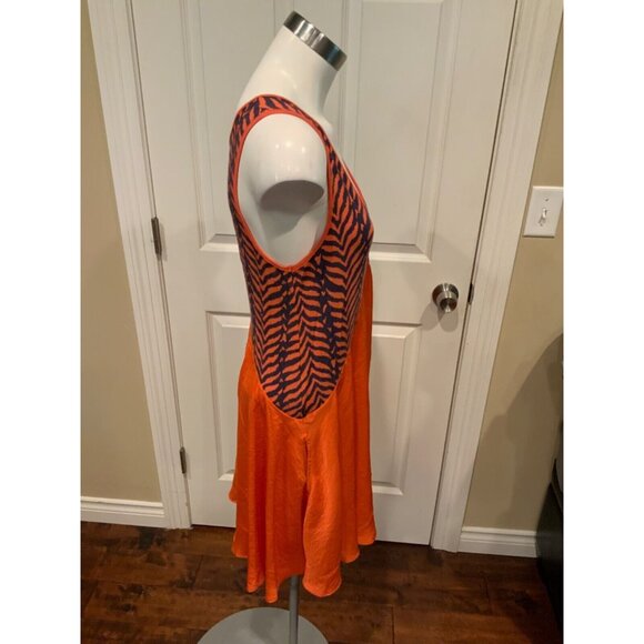 Free People Orange & Navy Blue Zebra Print Sleeveless Trapeze Dress Size M - Picture 2 of 5